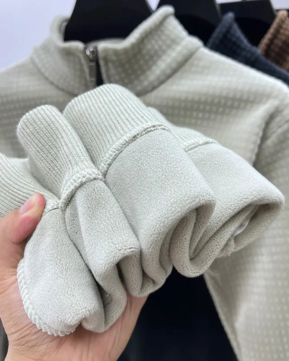 Premium alpaka-fleece-pullover mit halbem reißverschluss