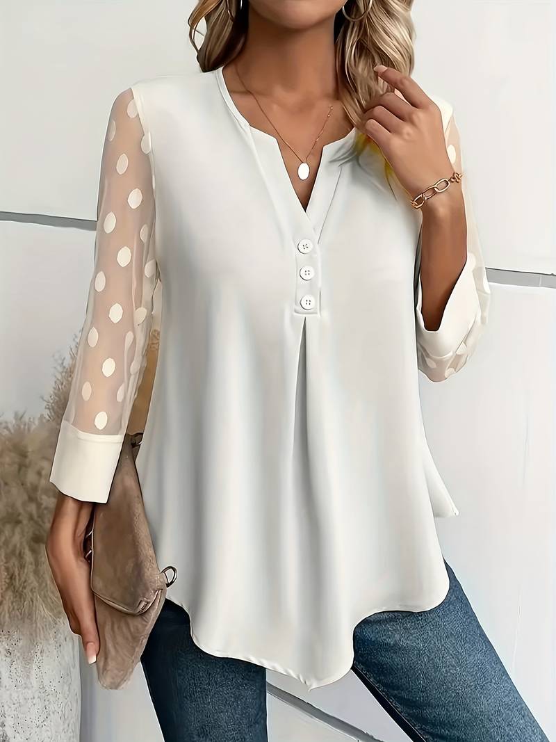 Samantha – elegantes langarm-top mit gekerbtem ausschnitt