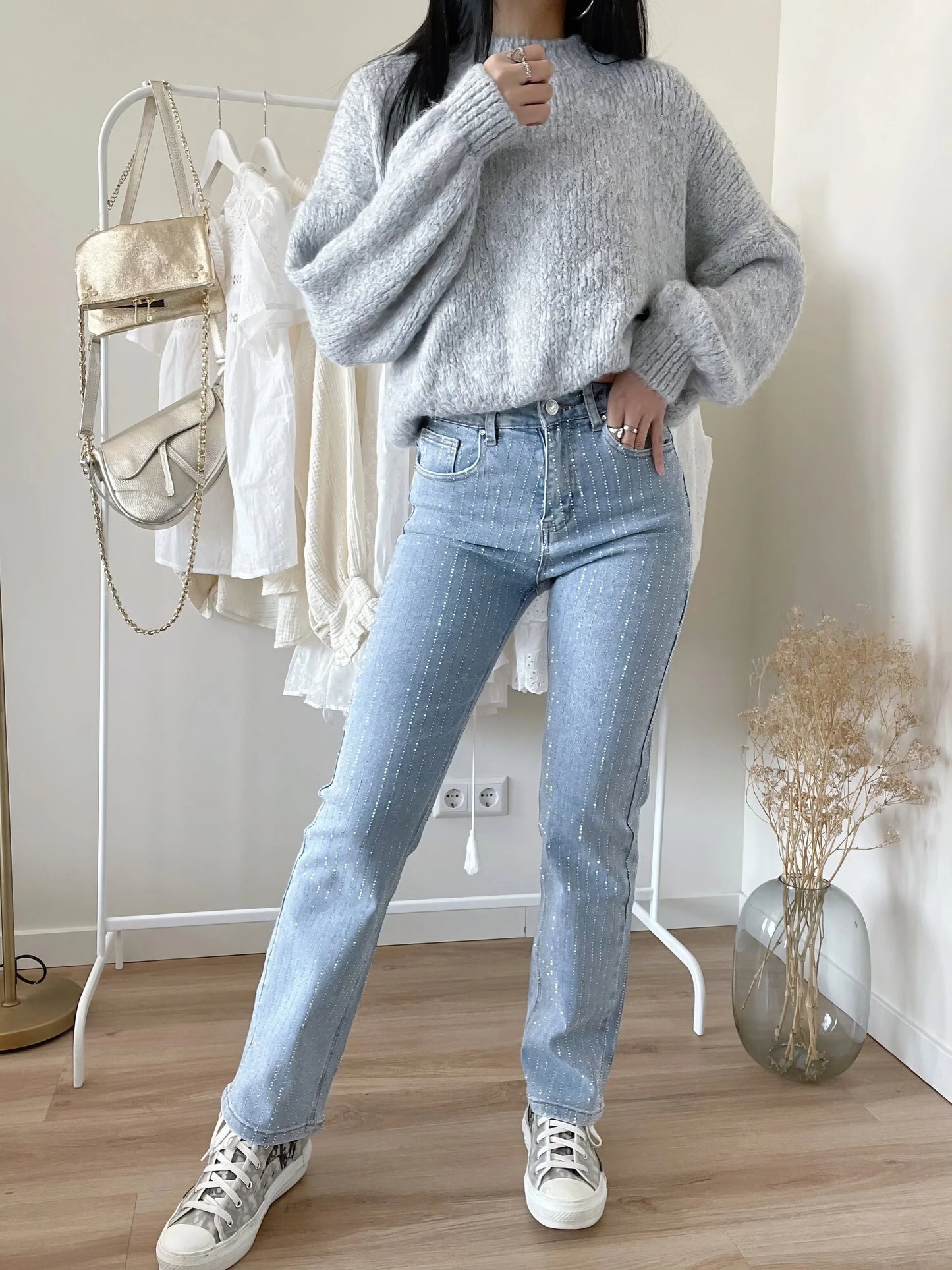 Twyla - glitzerjeans mit hoher taille