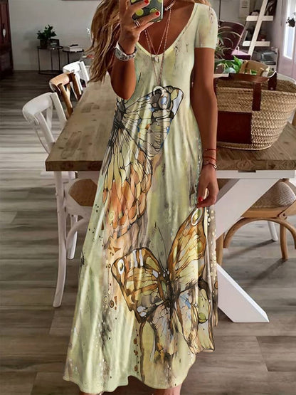 Grace – kleid mit v-ausschnitt und schmetterlingsdruck für frühling und sommer