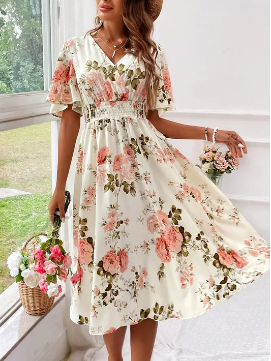 Abigail – kleid mit v-ausschnitt und blumenmuster für den sommer