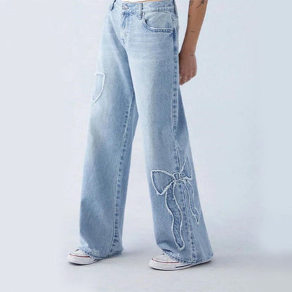 Wiga - denim-hose mit schleifen-stickerei