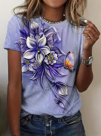 Tamika – kurzarm-t-shirt mit rundhalsausschnitt und blumendruck