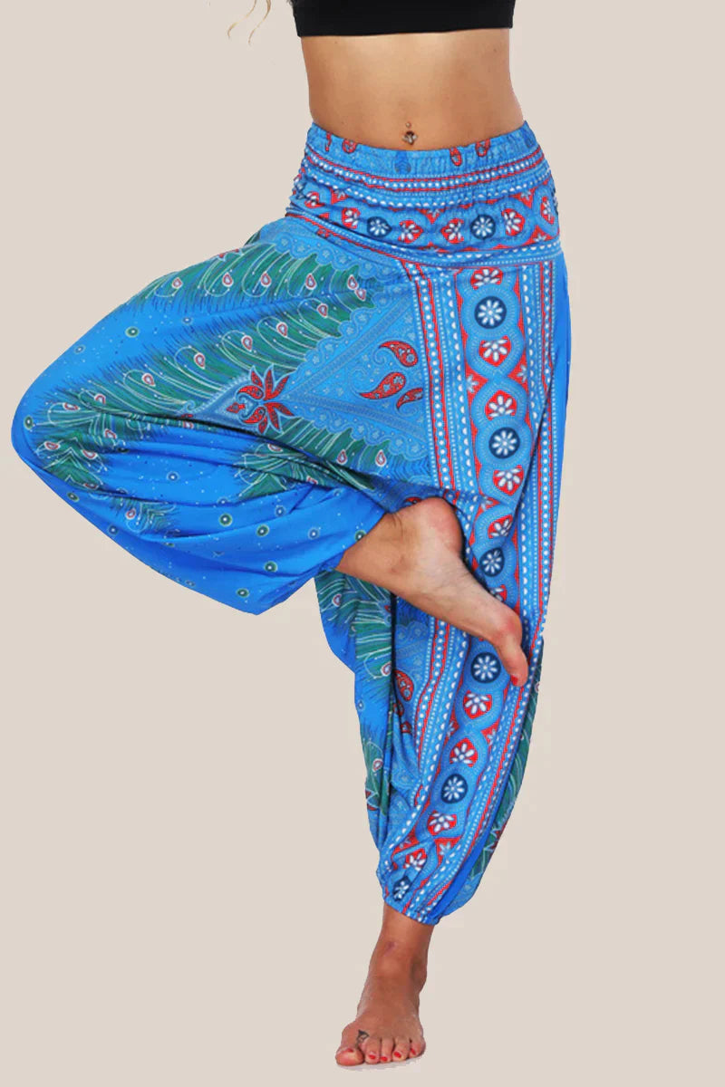 Blau luftige Yoga Hose für Damen mit verschiedenen Prints