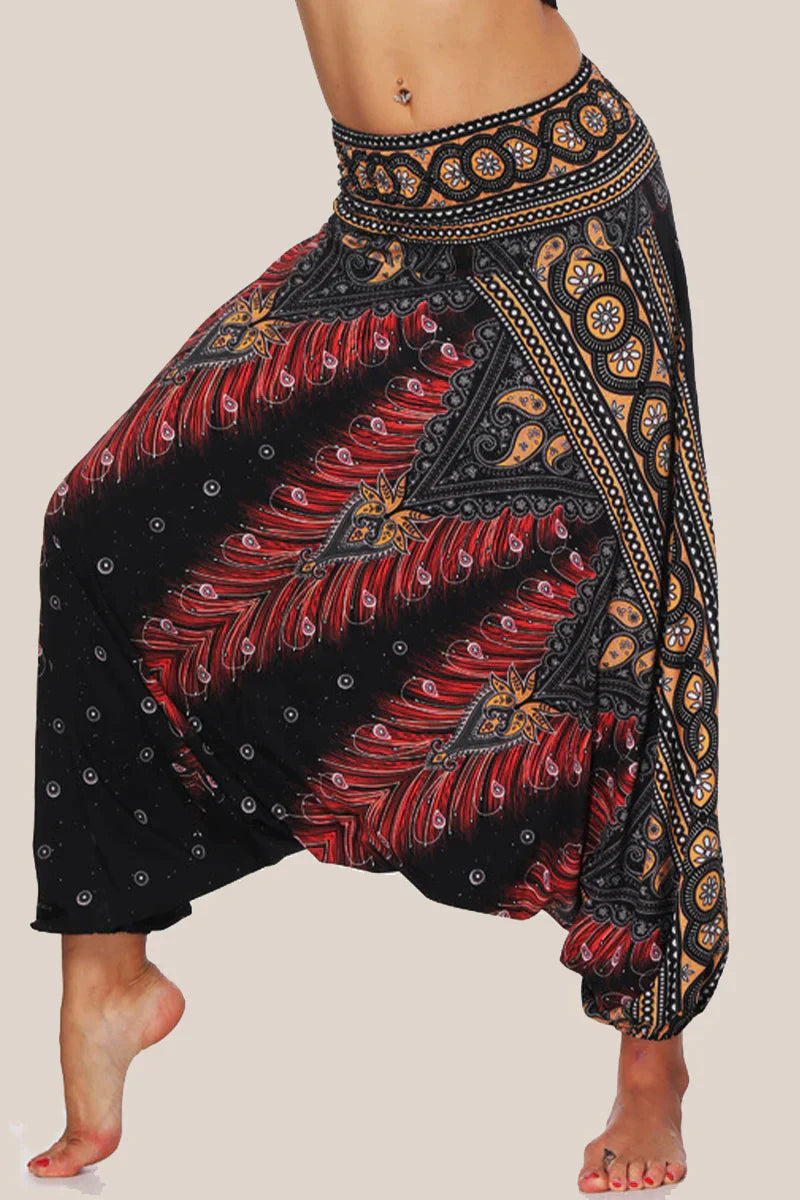 Schwarze luftige Yoga Hose für Damen mit verschiedenen Prints