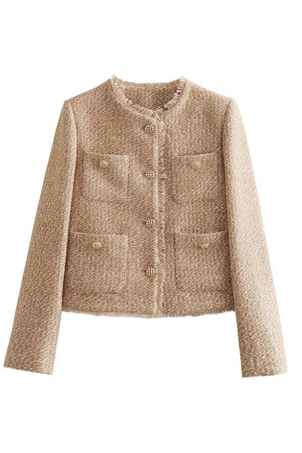 Beige Fransenjacke mit Knöpfen für Damen