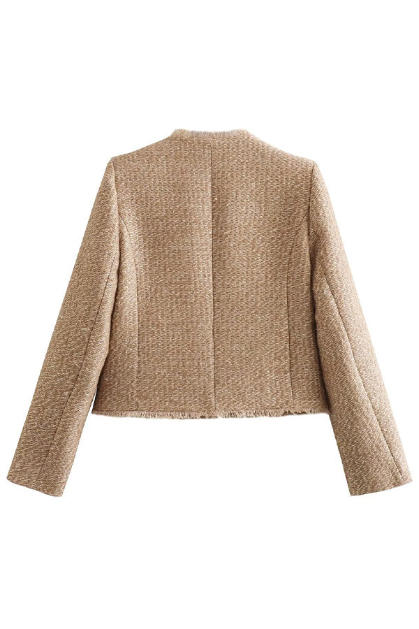 Beige Fransenjacke mit Knöpfen für Damen