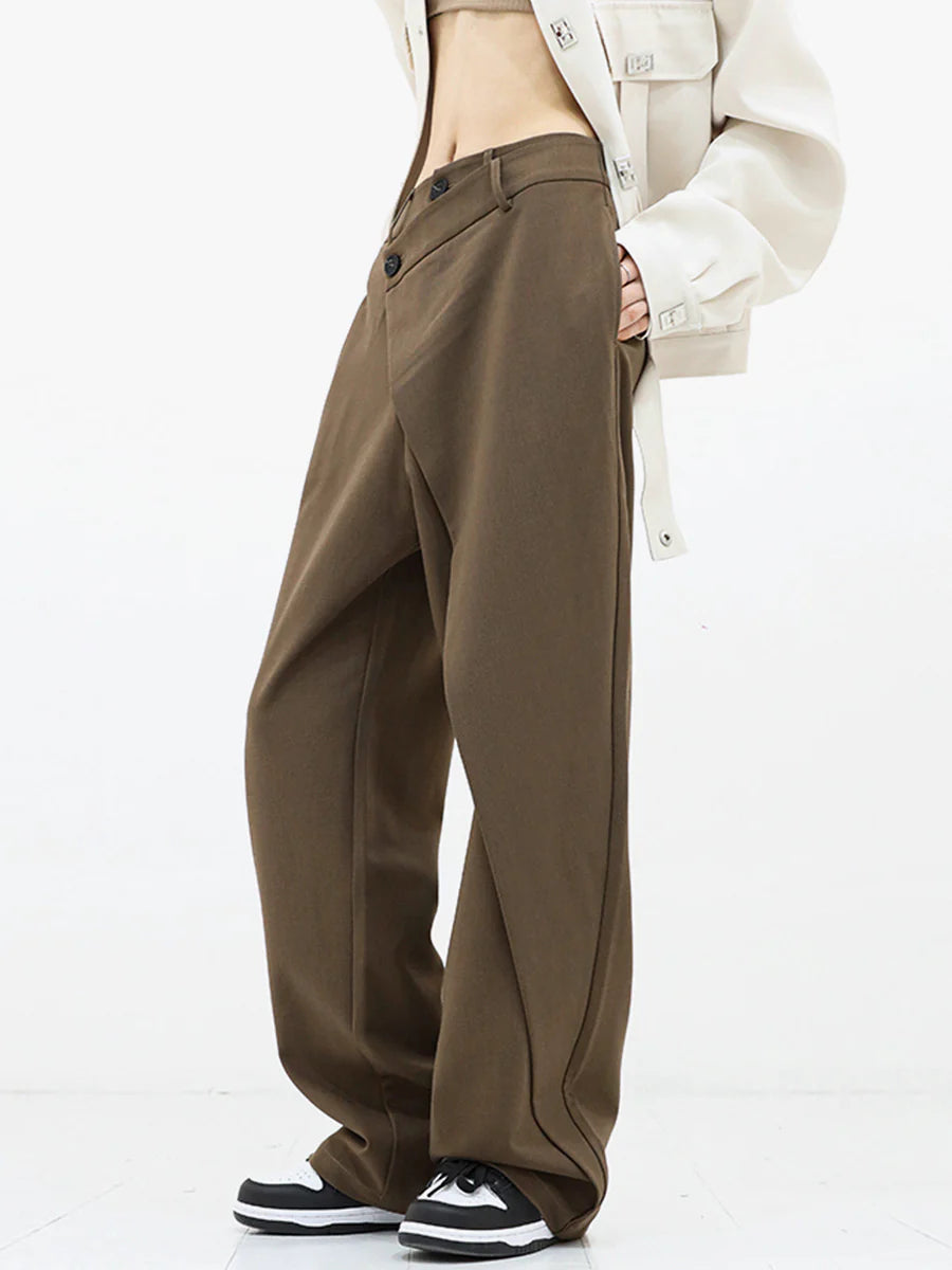 Leja - layered button hose mit weitem bein für frauen