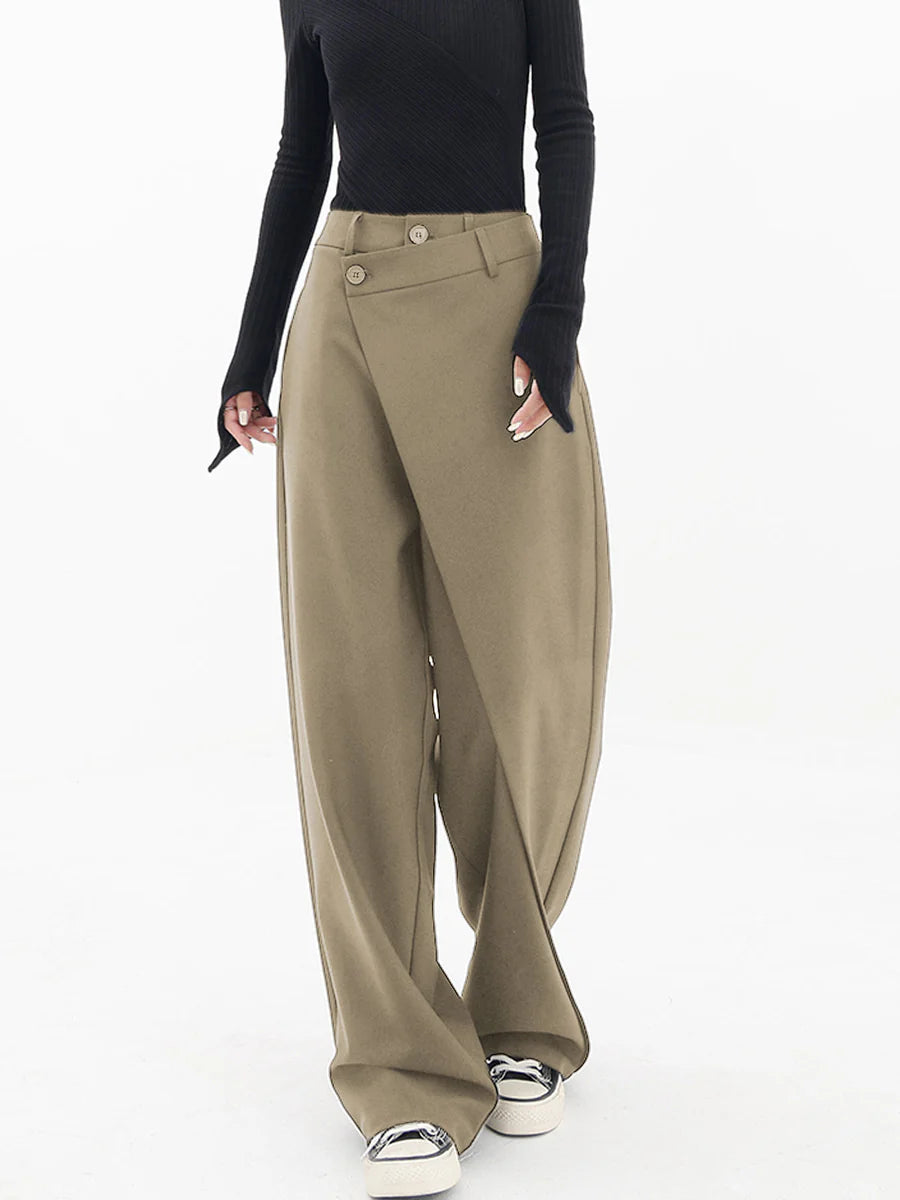 Leja - layered button hose mit weitem bein für frauen