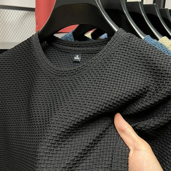 Schwarz kurzärmliges T-Shirt aus Eisseiden-Mesh für Herren