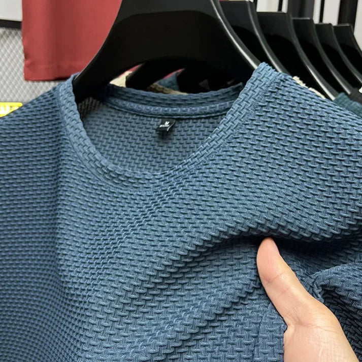 Blau kurzärmliges T-Shirt aus Eisseiden-Mesh für Herren