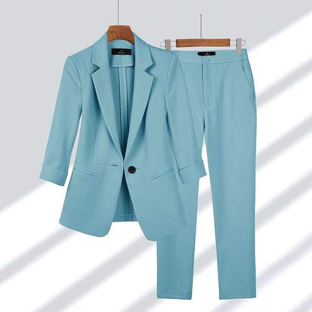 Blau damen anzug set mit blazer und hose