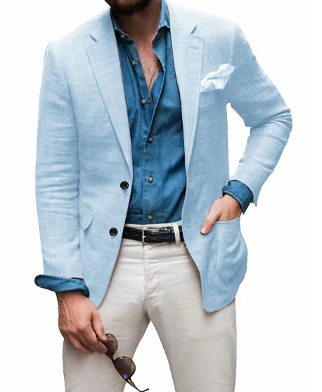 Jon - herren  leinen blazer strand hochzeit casual tailored fit solide farbe einreihig zwei knöpfe