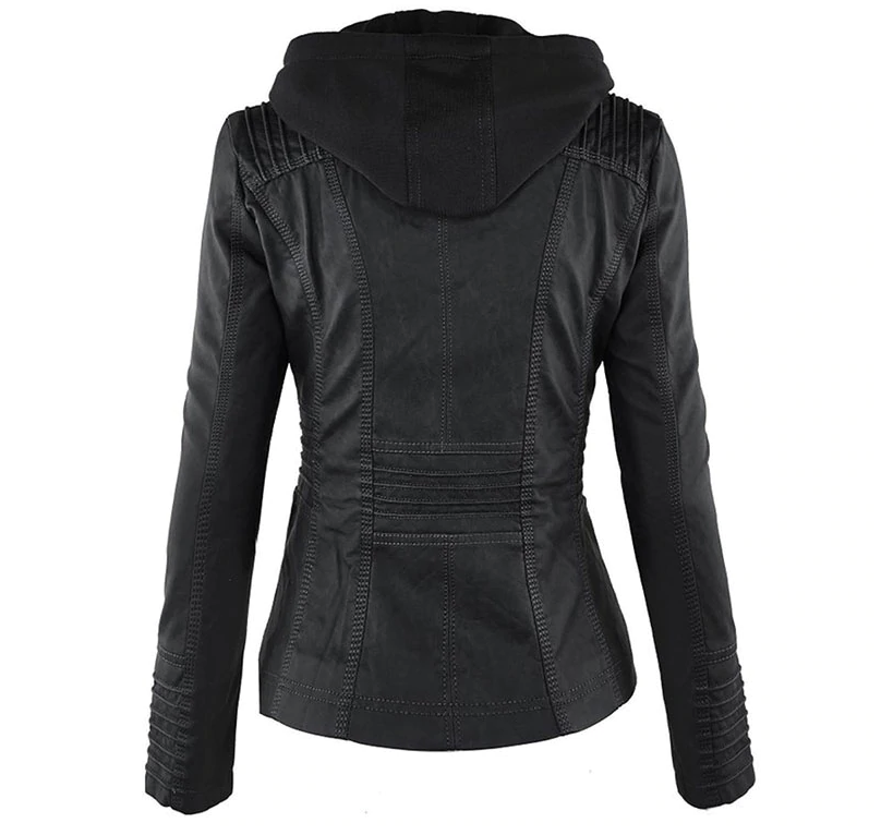 Schwarze Lederjacke mit Kapuze für Damen