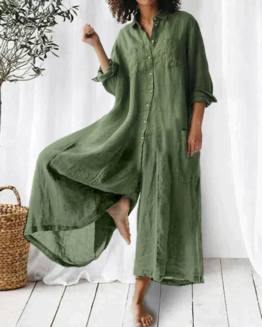 Grüner Leinen Jumpsuit für Damen