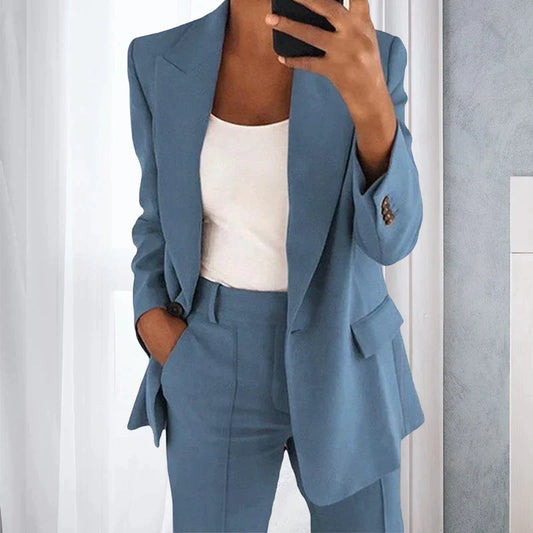 Hellblau 2-teiliges Set aus Blazer und Hose für Damen