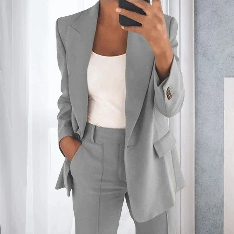 Grau 2-teiliges Set aus Blazer und Hose für Damen