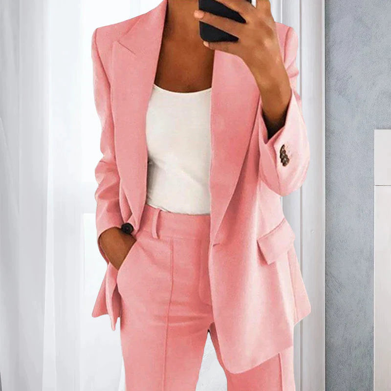 Rosa 2-teiliges Set aus Blazer und Hose für Damen