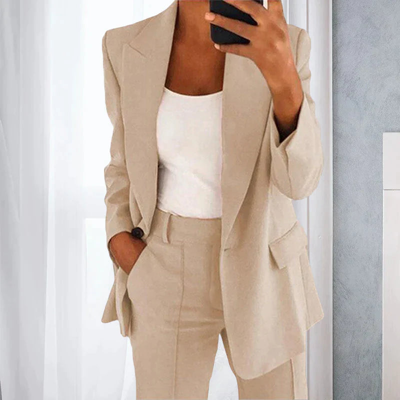 Beige 2-teiliges Set aus Blazer und Hose für Damen