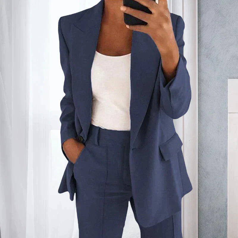 Dunkelblau 2-teiliges Set aus Blazer und Hose für Damen