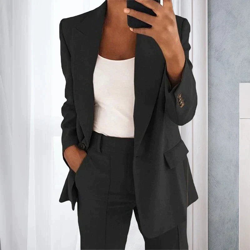 Schwarz 2-teiliges Set aus Blazer und Hose für Damen