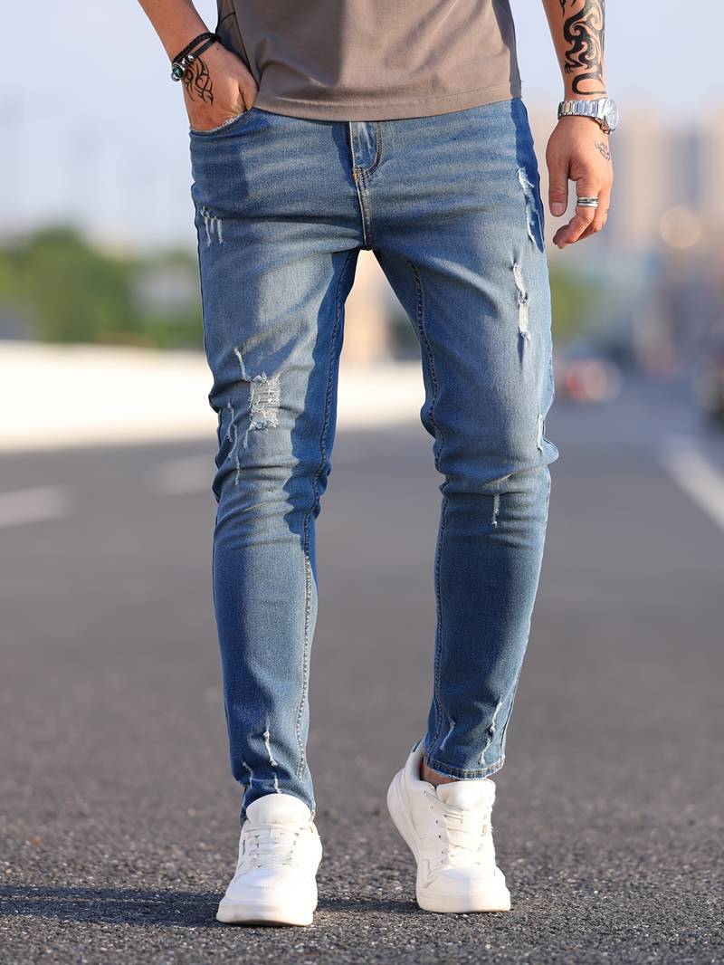 Tiefes Himmelblau Zerrissene Jeans für Herren