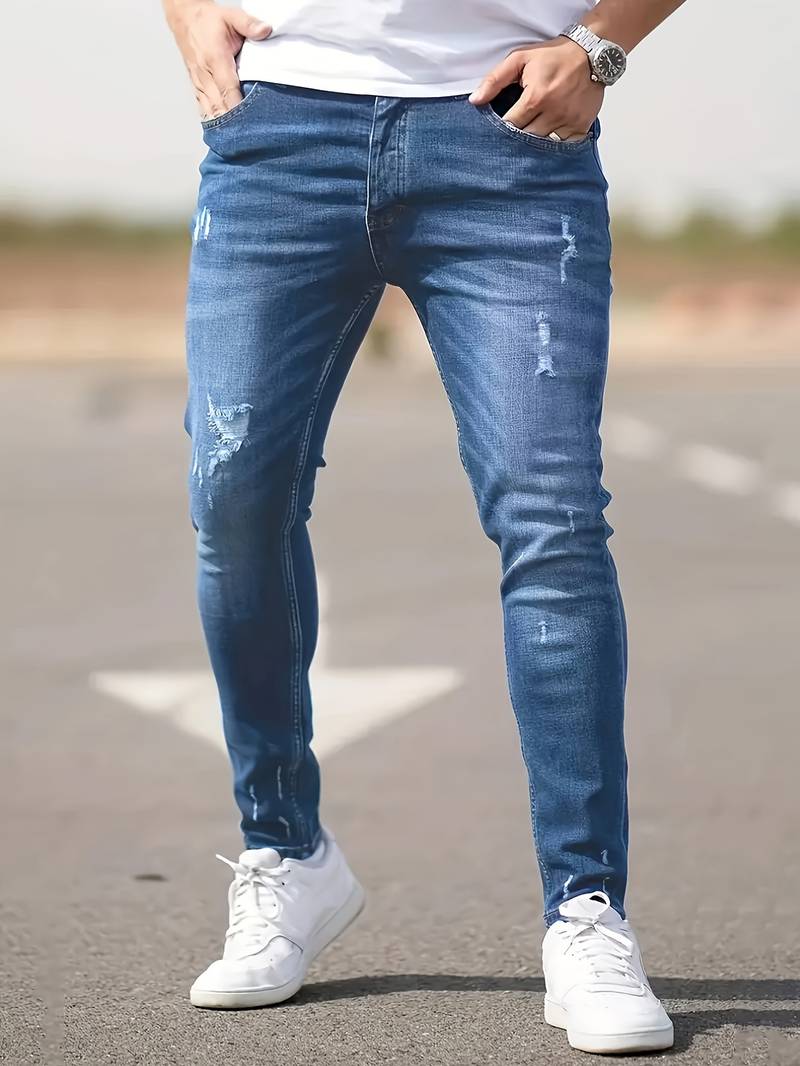 Lebendiges Blau Zerrissene Jeans für Herren