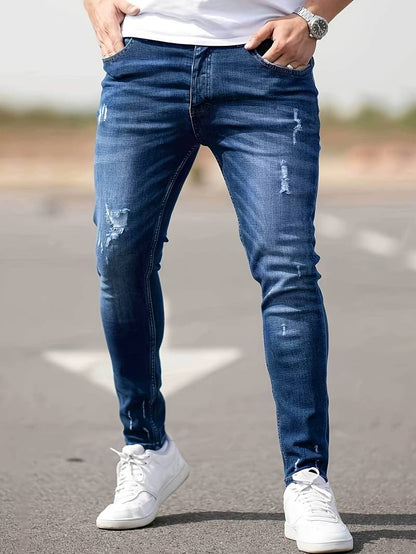 Marineblau Zerrissene Jeans für Herren