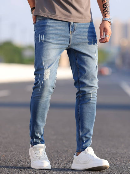 Tiefes Himmelblau Zerrissene Jeans für Herren