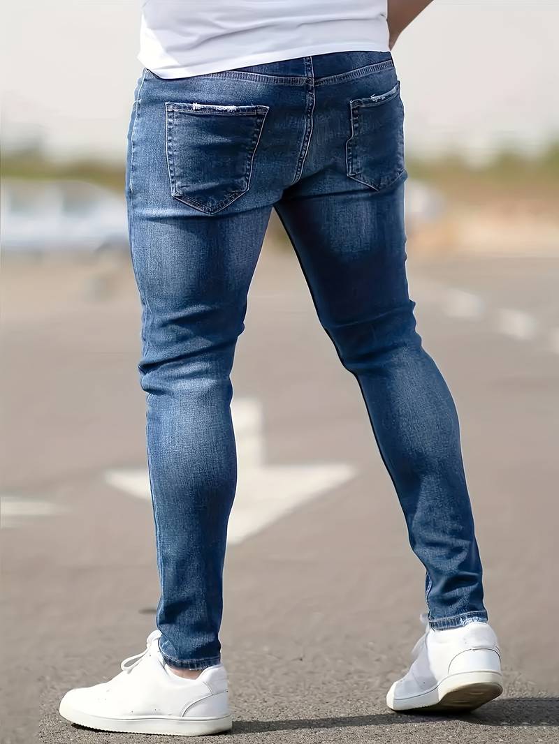 Lebendiges Blau Zerrissene Jeans für Herren