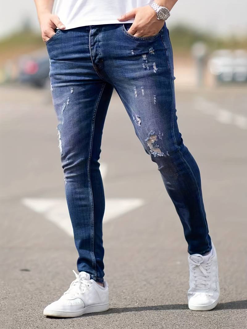 Lebendiges Blau Zerrissene Jeans für Herren