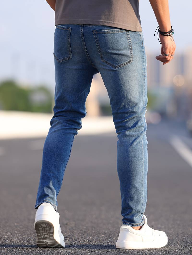 Tiefes Himmelblau Zerrissene Jeans für Herren