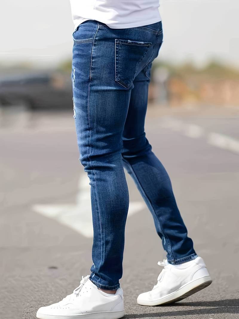 Marineblau Zerrissene Jeans für Herren