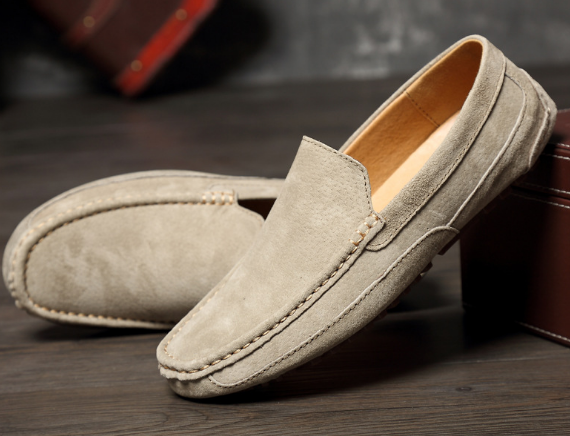 Beige Leder-Loafer Schuhe für Herren