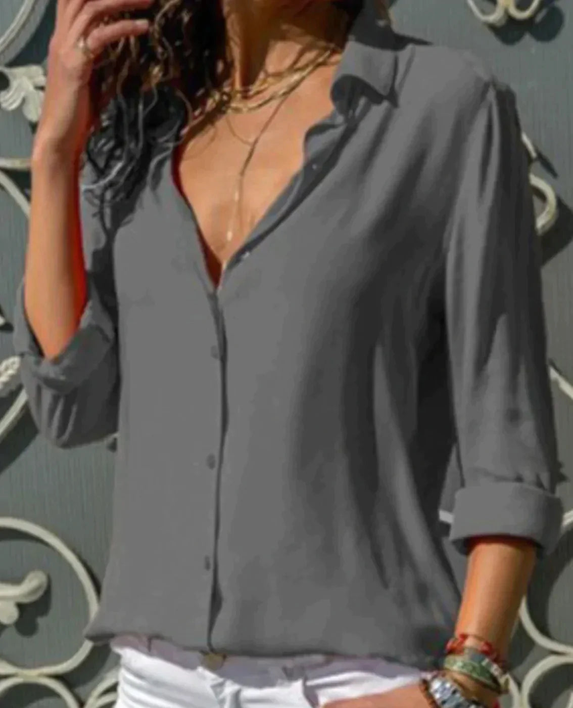 Grau Satin Bluse für Damen