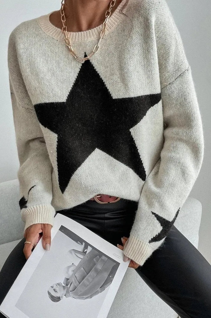 Damen-winterpullover mit sternen-print – modischer pullover mit langen armeln