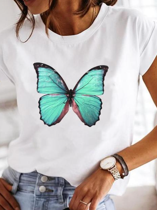 Schmetterling Bedrucktes T-Shirt für Damen