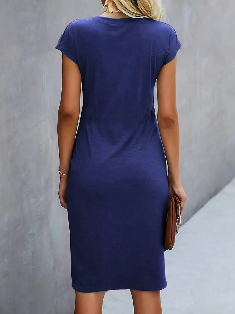 Blau Midi Kleid für Damen mit kurzen Ärmeln