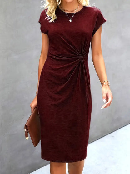 Rot Midi Kleid für Damen mit kurzen Ärmeln