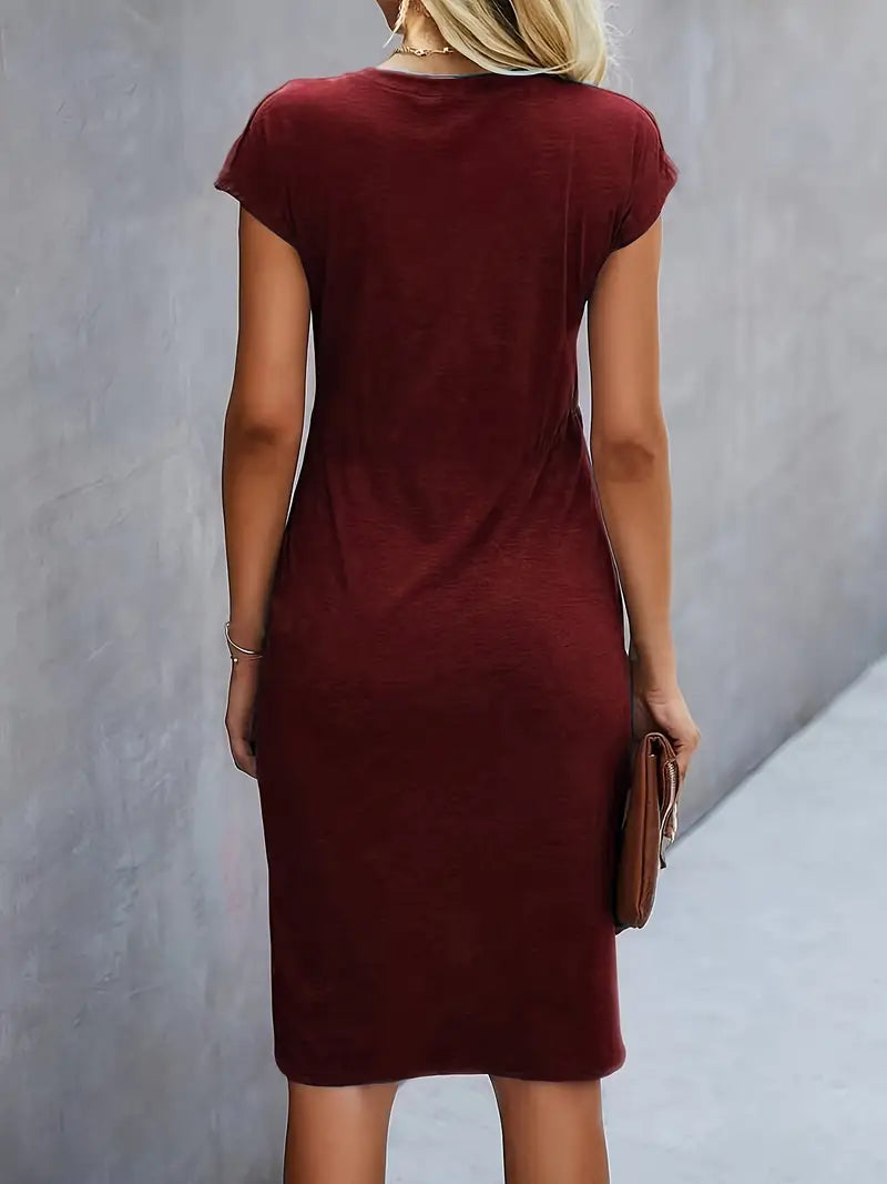 Rot Midi Kleid für Damen mit kurzen Ärmeln