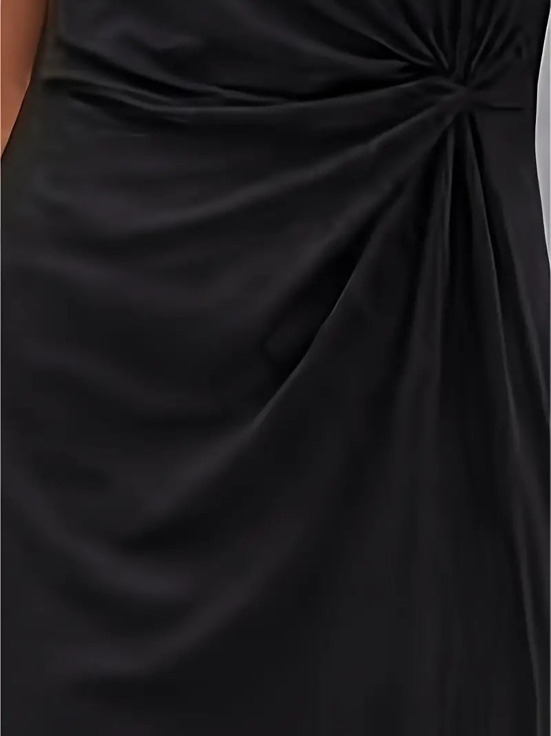 Schwarze Midi Kleid für Damen mit kurzen Ärmeln