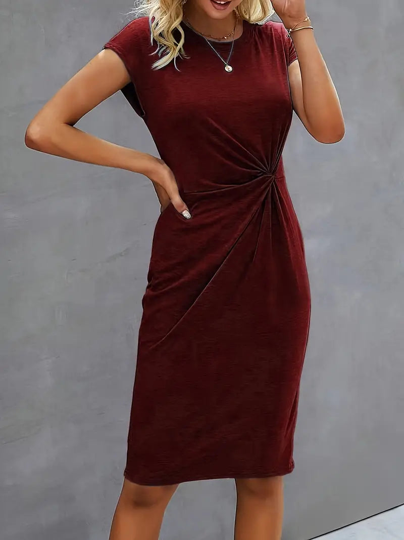 Rot Midi Kleid für Damen mit kurzen Ärmeln