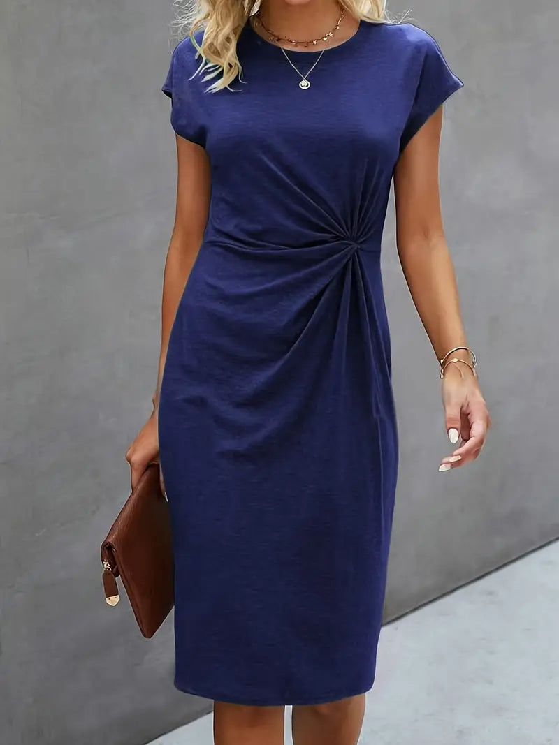 Blau Midi Kleid für Damen mit kurzen Ärmeln