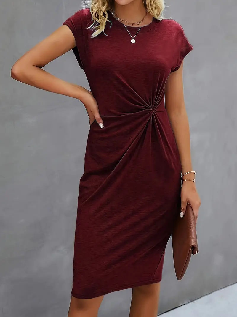 Rot Midi Kleid für Damen mit kurzen Ärmeln