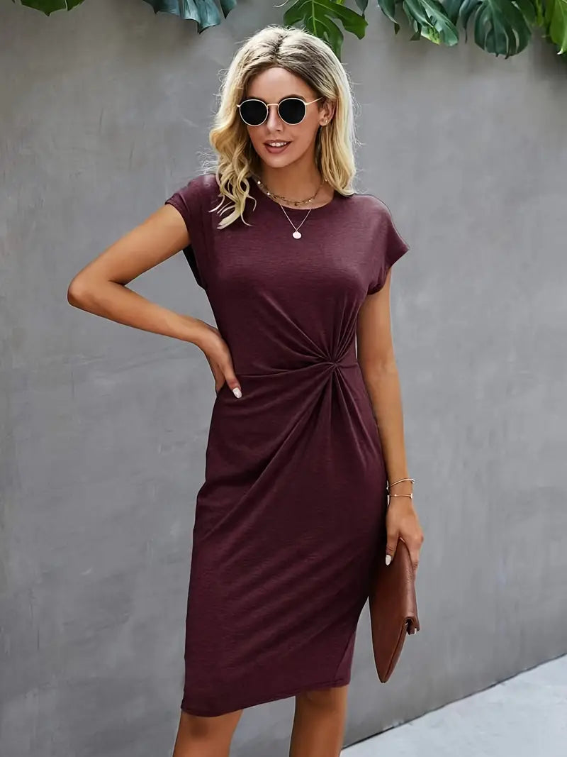 Rot Midi Kleid für Damen mit kurzen Ärmeln