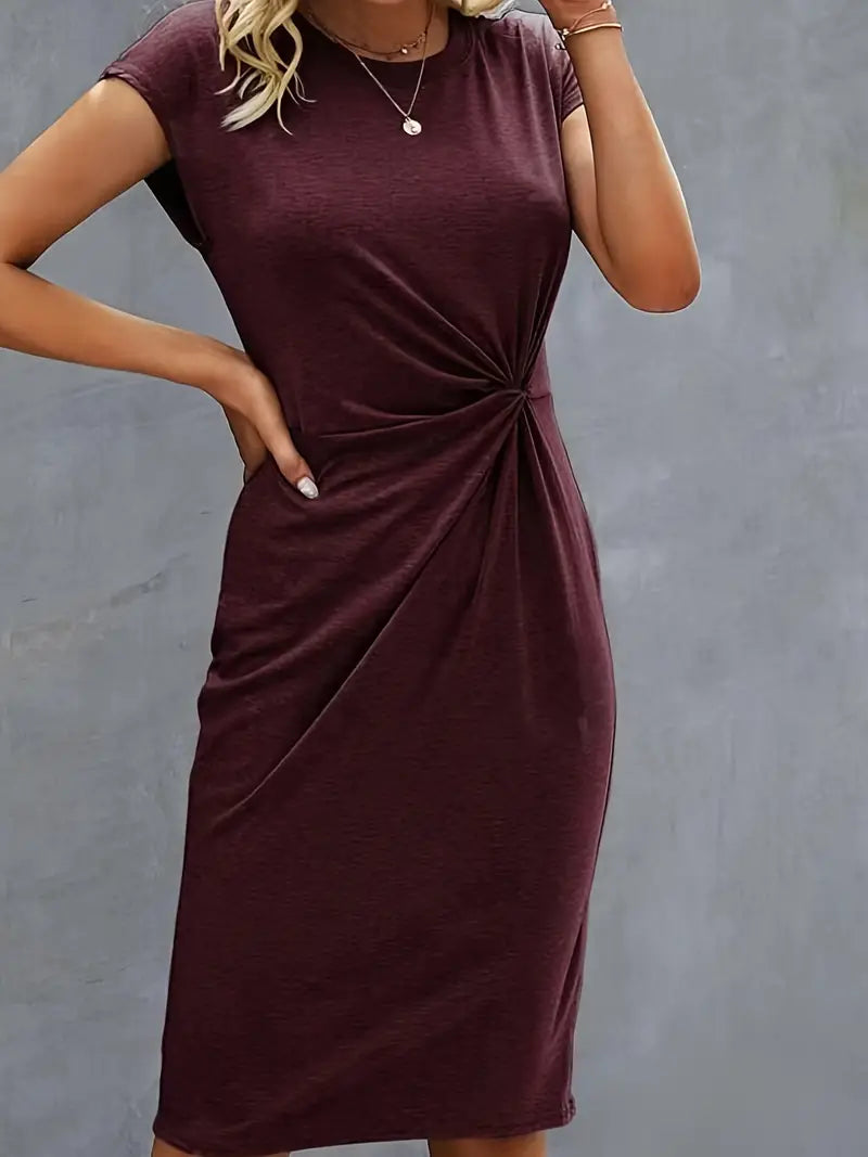 Rot Midi Kleid für Damen mit kurzen Ärmeln