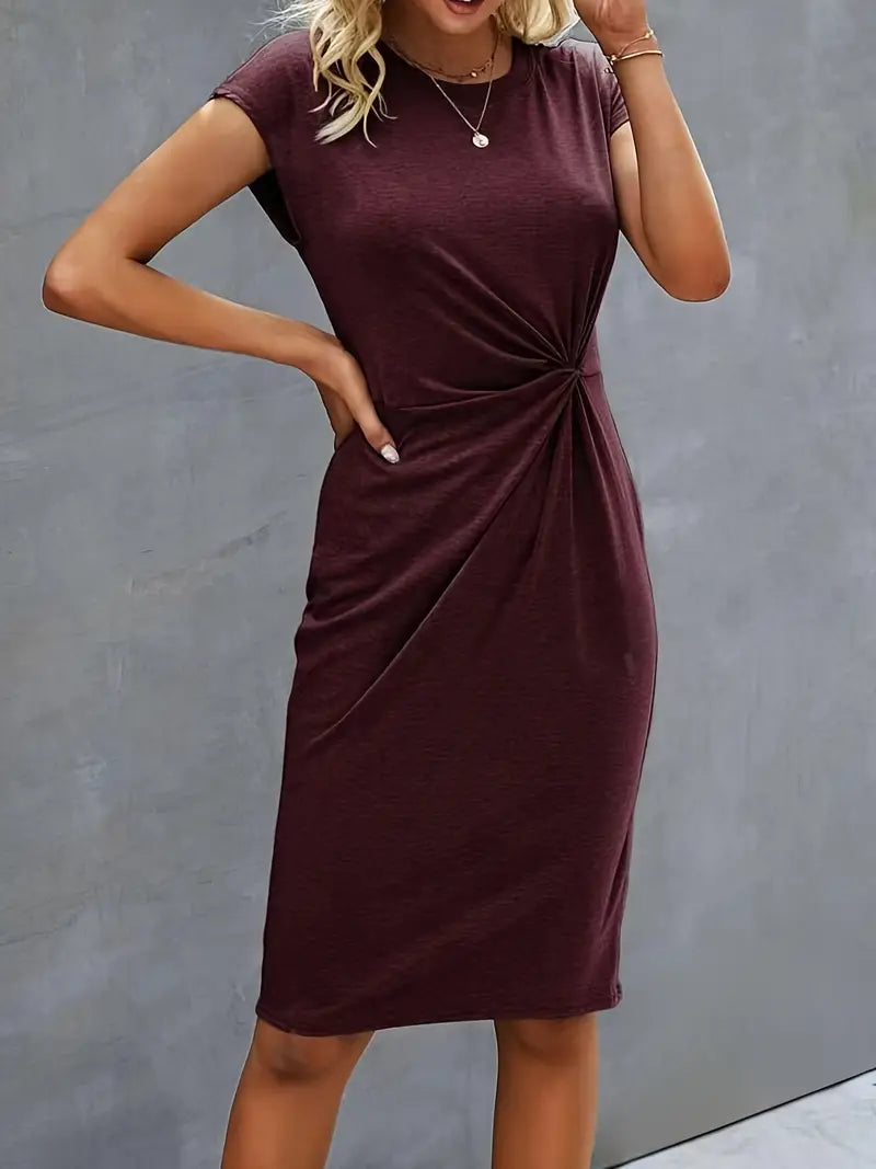 Rot Midi Kleid für Damen mit kurzen Ärmeln