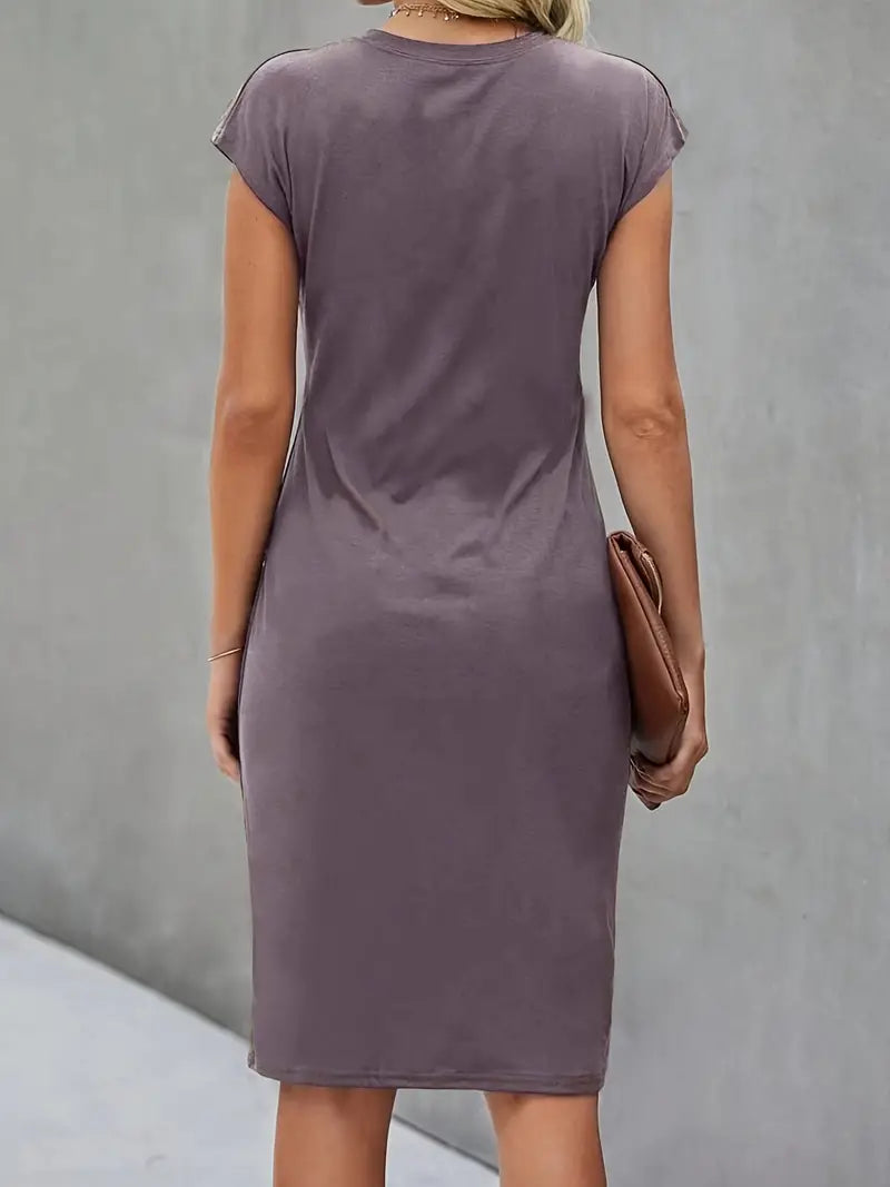 Grau Midi Kleid für Damen mit kurzen Ärmeln