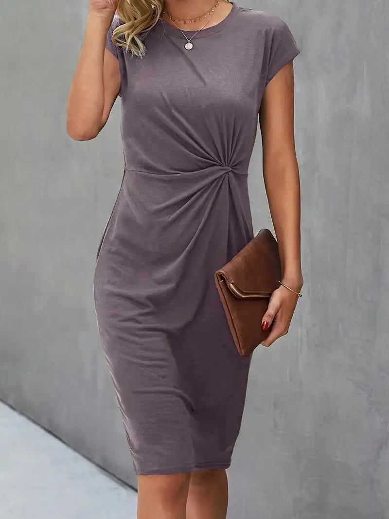 Grau Midi Kleid für Damen mit kurzen Ärmeln