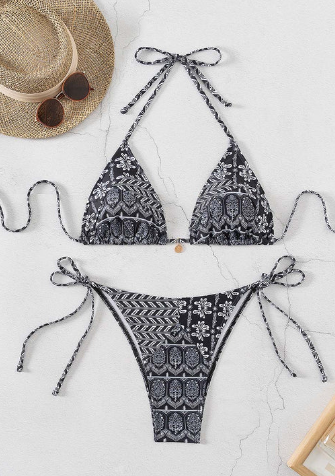 Stella – blau bedruckter bikini mit v-ausschnitt